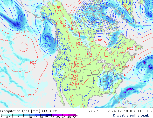 Z500/Rain (+SLP)/Z850 GFS 0.25 星期日 29.09.2024 18 UTC