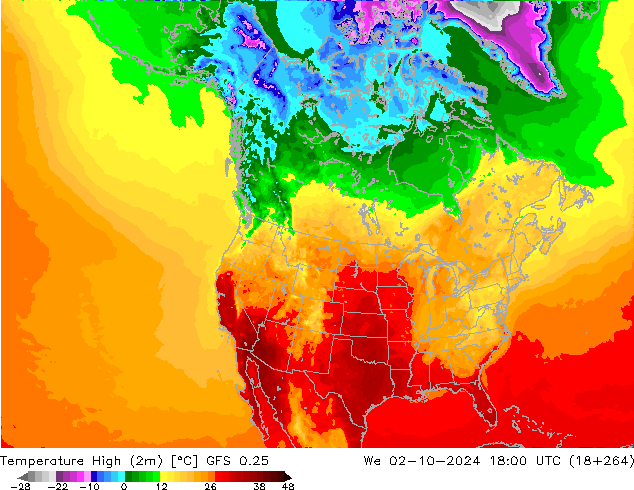 Max.temperatuur (2m) GFS 0.25 wo 02.10.2024 18 UTC