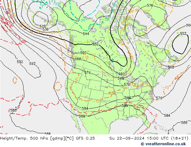 Z500/Rain (+SLP)/Z850 GFS 0.25 星期日 22.09.2024 15 UTC