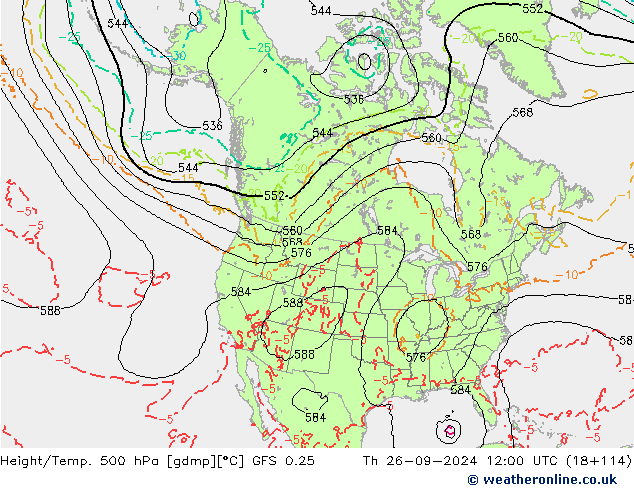 Z500/Rain (+SLP)/Z850 GFS 0.25 чт 26.09.2024 12 UTC