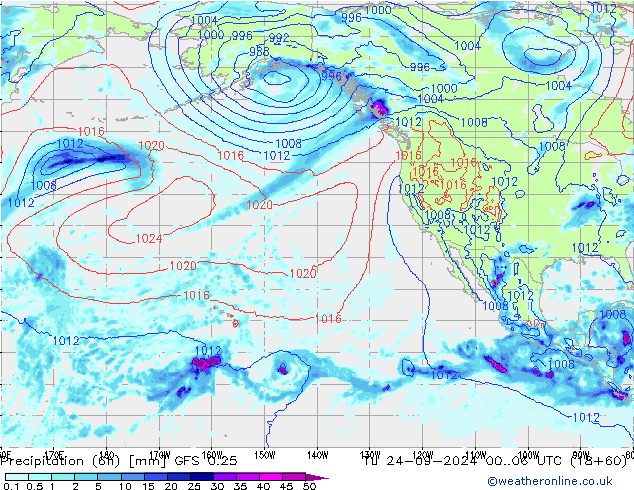 Z500/Rain (+SLP)/Z850 GFS 0.25 Tu 24.09.2024 06 UTC