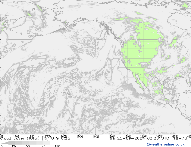 Wolken (gesamt) GFS 0.25 Mi 25.09.2024 00 UTC