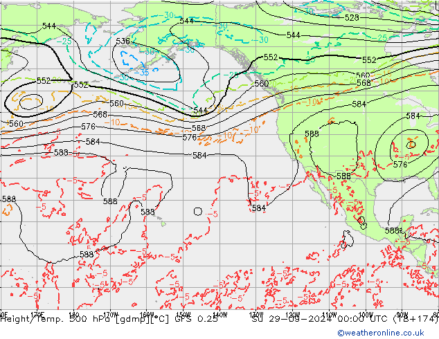 Z500/Rain (+SLP)/Z850 GFS 0.25 dom 29.09.2024 00 UTC