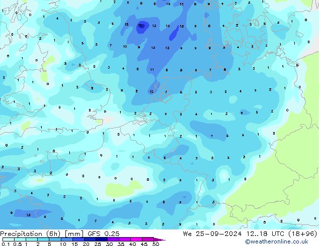 Z500/Rain (+SLP)/Z850 GFS 0.25 We 25.09.2024 18 UTC