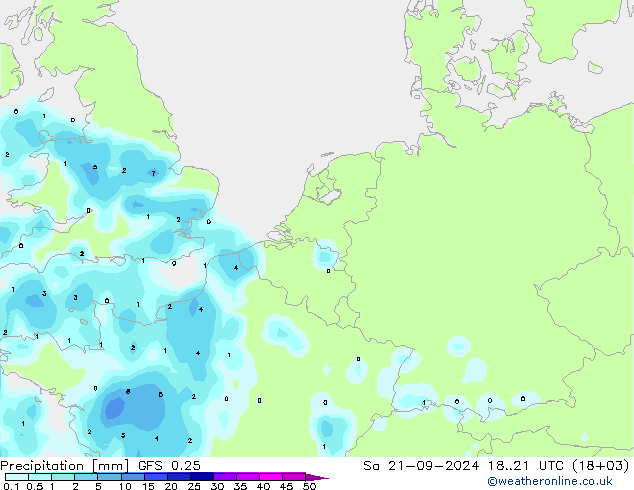 precipitação GFS 0.25 Sáb 21.09.2024 21 UTC