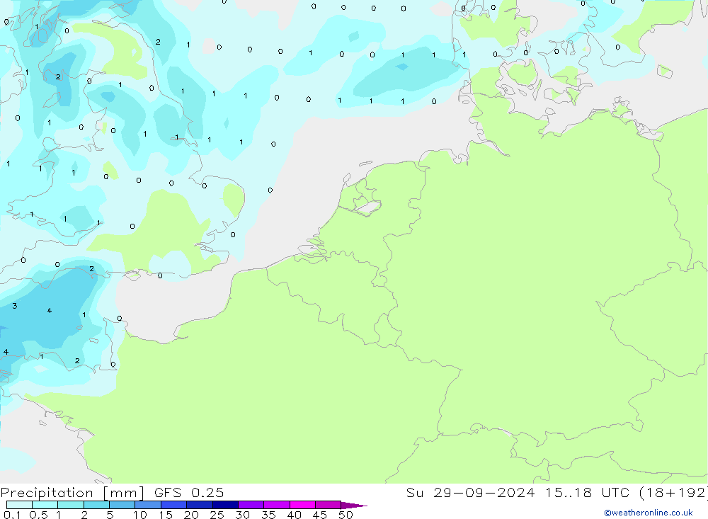 Precipitazione GFS 0.25 dom 29.09.2024 18 UTC