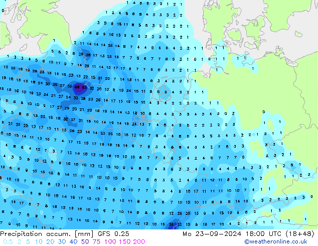 Nied. akkumuliert GFS 0.25 Mo 23.09.2024 18 UTC