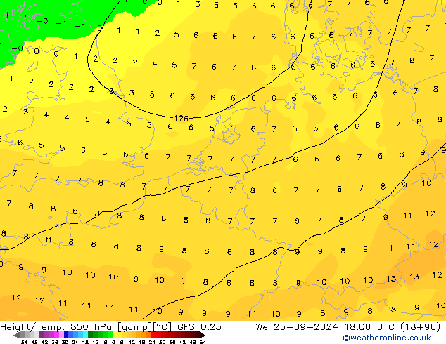 Z500/Rain (+SLP)/Z850 GFS 0.25 We 25.09.2024 18 UTC