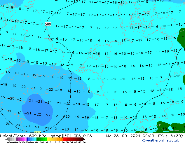 Z500/Rain (+SLP)/Z850 GFS 0.25 Mo 23.09.2024 09 UTC