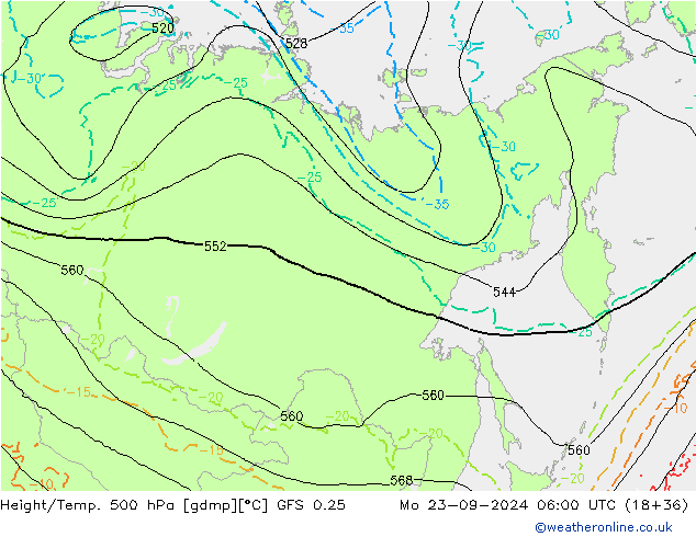 Z500/Rain (+SLP)/Z850 GFS 0.25 Mo 23.09.2024 06 UTC