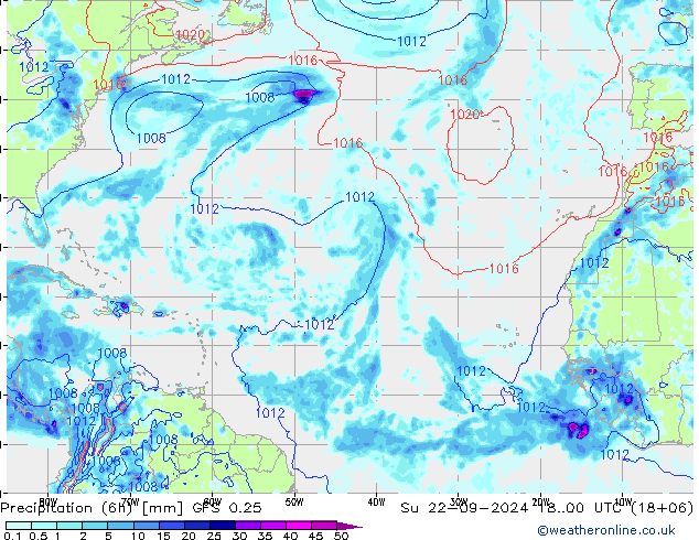 Z500/Rain (+SLP)/Z850 GFS 0.25 dom 22.09.2024 00 UTC