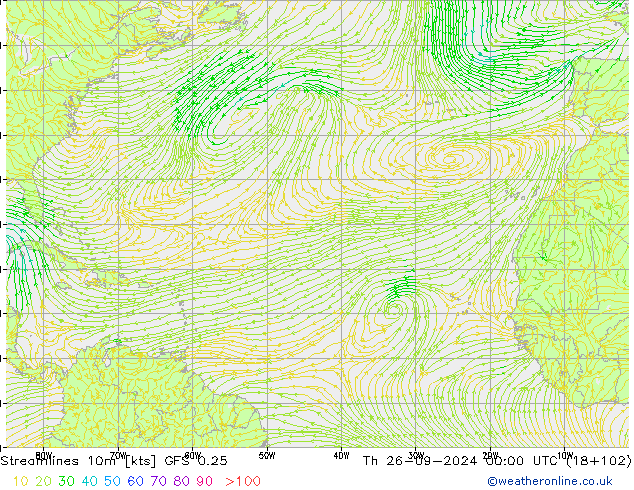 Stroomlijn 10m GFS 0.25 do 26.09.2024 00 UTC