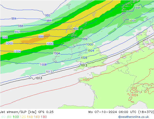 Straalstroom/SLP GFS 0.25 ma 07.10.2024 06 UTC