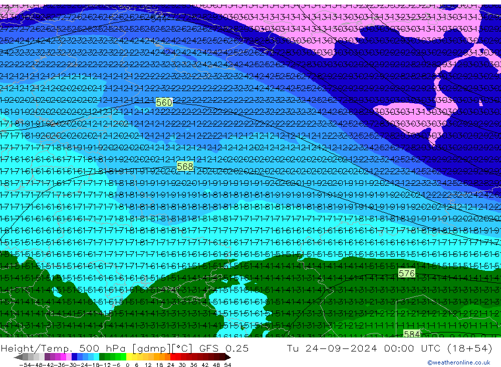 Height/Temp. 500 hPa GFS 0.25 Ter 24.09.2024 00 UTC