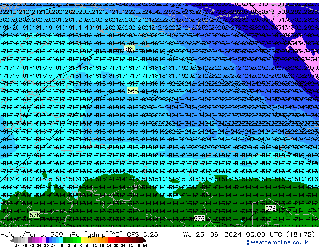 Z500/Rain (+SLP)/Z850 GFS 0.25 We 25.09.2024 00 UTC