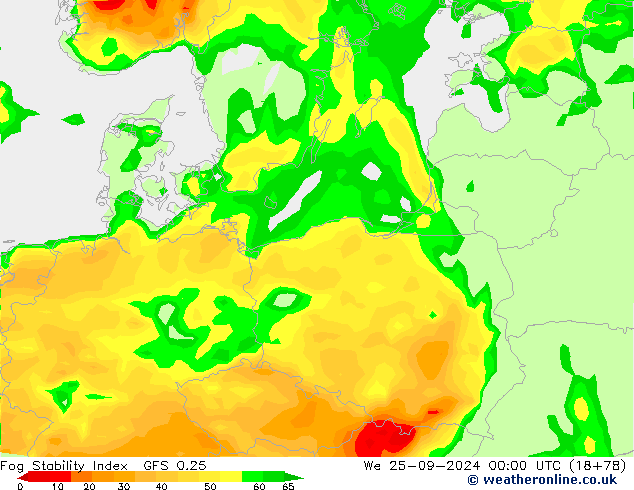 Fog Stability Index GFS 0.25 St 25.09.2024 00 UTC