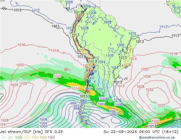 Jet stream/SLP GFS 0.25 Su 22.09.2024 06 UTC