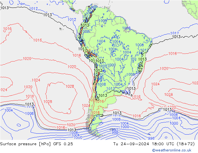 GFS 0.25: Út 24.09.2024 18 UTC