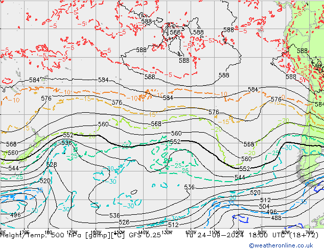 Z500/Rain (+SLP)/Z850 GFS 0.25 Tu 24.09.2024 18 UTC