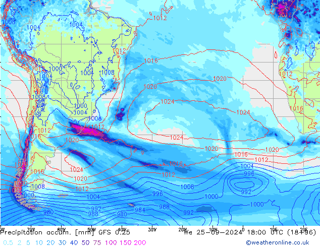 Toplam Yağış GFS 0.25 Çar 25.09.2024 18 UTC