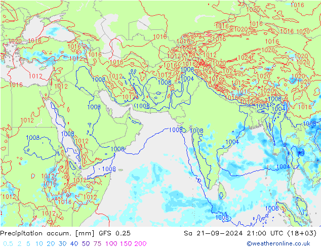 Precipitation accum. GFS 0.25 So 21.09.2024 21 UTC