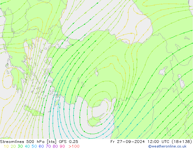 Streamlines 500 hPa GFS 0.25 Pá 27.09.2024 12 UTC