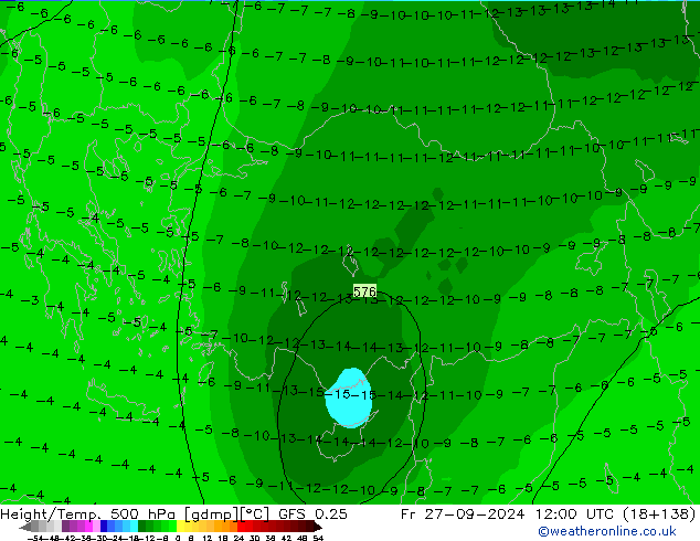 Height/Temp. 500 hPa GFS 0.25 Fr 27.09.2024 12 UTC