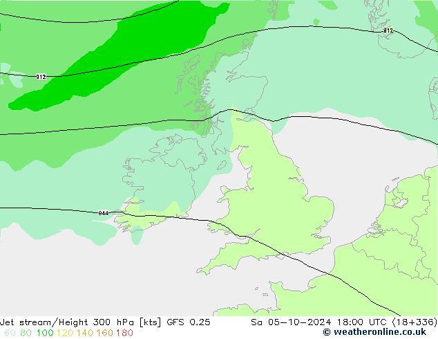 Jet stream GFS 0.25 Sáb 05.10.2024 18 UTC