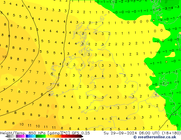 Z500/Rain (+SLP)/Z850 GFS 0.25 dom 29.09.2024 06 UTC