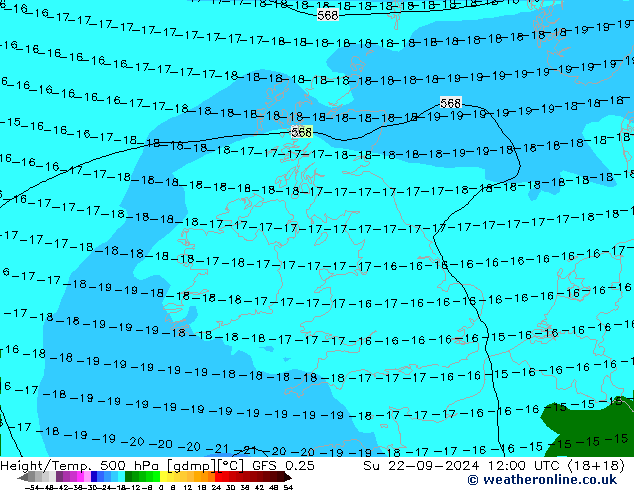 Z500/Rain (+SLP)/Z850 GFS 0.25 Ne 22.09.2024 12 UTC