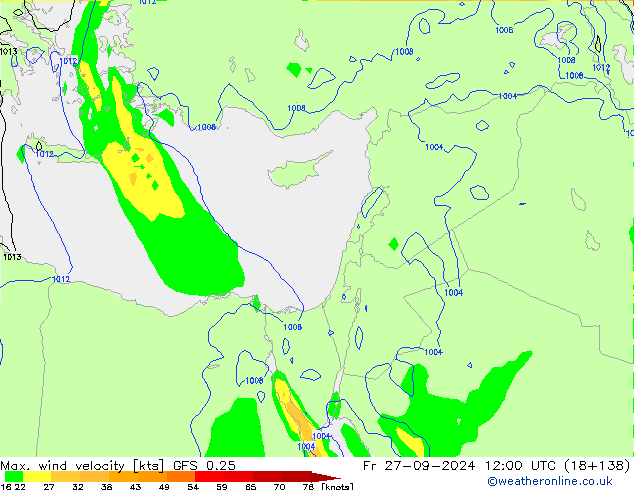 Max. wind velocity GFS 0.25 Sex 27.09.2024 12 UTC