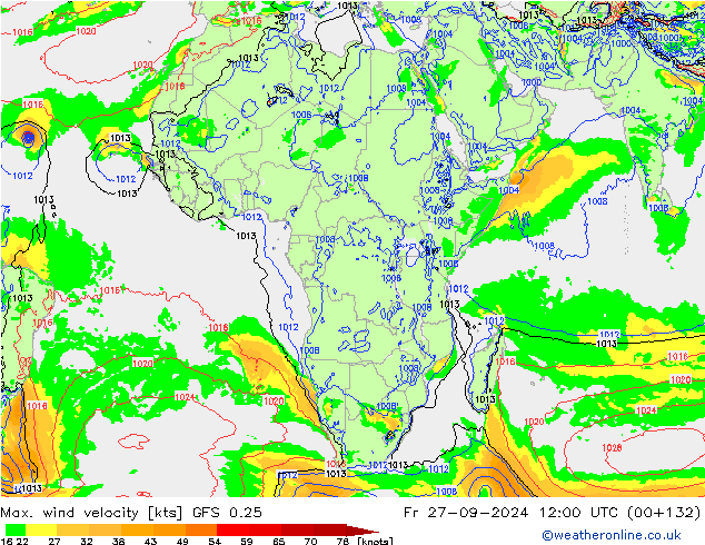 Max. wind snelheid GFS 0.25 vr 27.09.2024 12 UTC