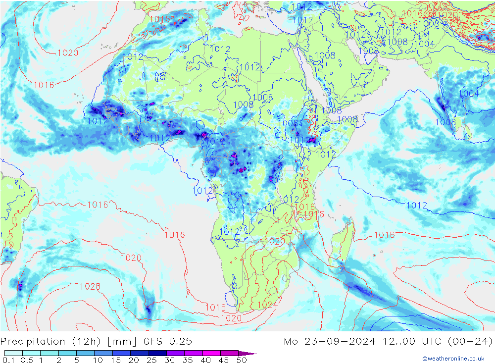 Precipitation (12h) GFS 0.25 Mo 23.09.2024 00 UTC