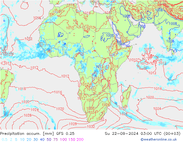 Precipitation accum. GFS 0.25 Su 22.09.2024 03 UTC