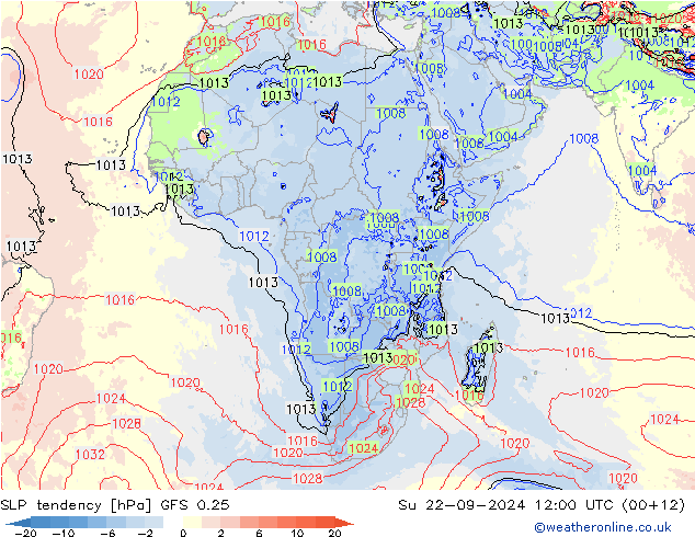 Druktendens (+/-) GFS 0.25 zo 22.09.2024 12 UTC