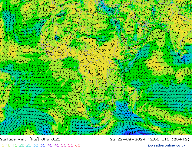 ветер 10 m GFS 0.25 Вс 22.09.2024 12 UTC