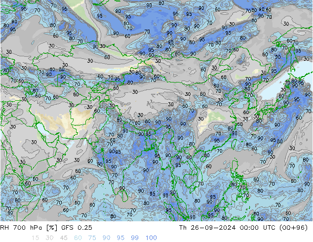 RH 700 hPa GFS 0.25 Th 26.09.2024 00 UTC