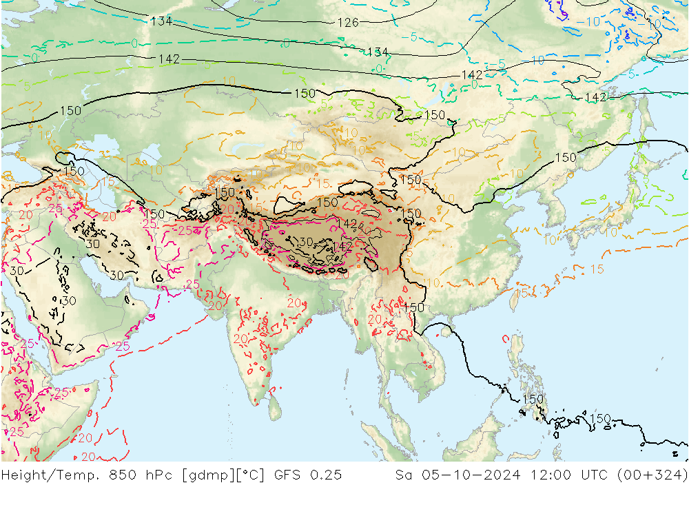 Z500/Regen(+SLP)/Z850 GFS 0.25 za 05.10.2024 12 UTC