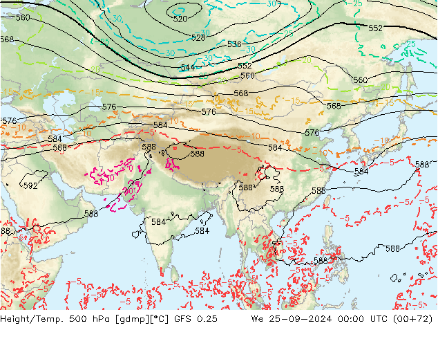 Height/Temp. 500 гПа GFS 0.25 ср 25.09.2024 00 UTC