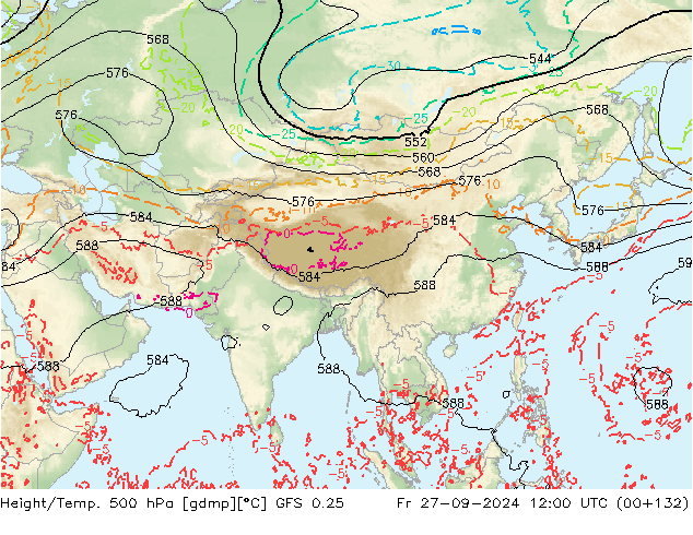 Z500/Rain (+SLP)/Z850 GFS 0.25 Fr 27.09.2024 12 UTC