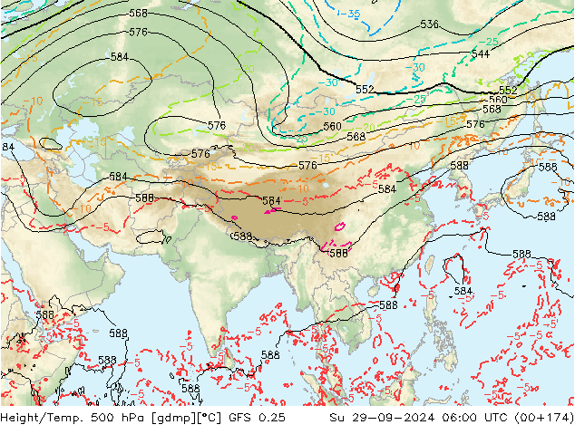 Z500/Yağmur (+YB)/Z850 GFS 0.25 Paz 29.09.2024 06 UTC