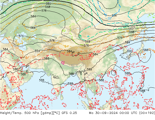 Z500/Rain (+SLP)/Z850 GFS 0.25 Mo 30.09.2024 00 UTC