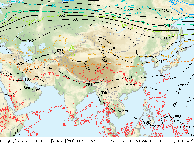 Z500/Yağmur (+YB)/Z850 GFS 0.25 Paz 06.10.2024 12 UTC