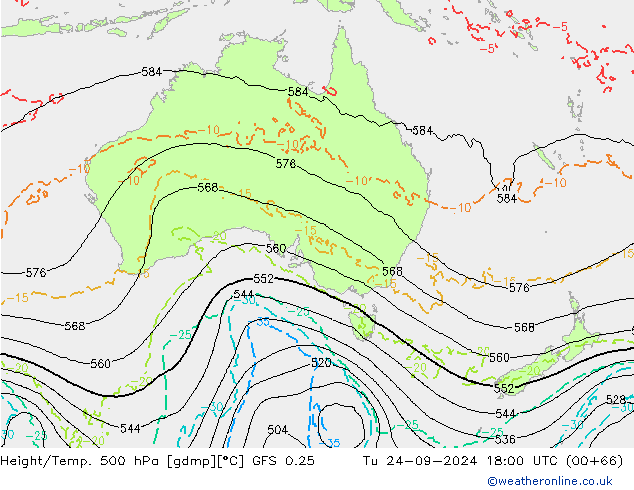 Z500/Rain (+SLP)/Z850 GFS 0.25 Tu 24.09.2024 18 UTC