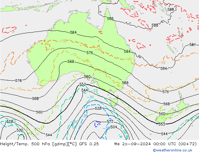 Z500/Rain (+SLP)/Z850 GFS 0.25 We 25.09.2024 00 UTC