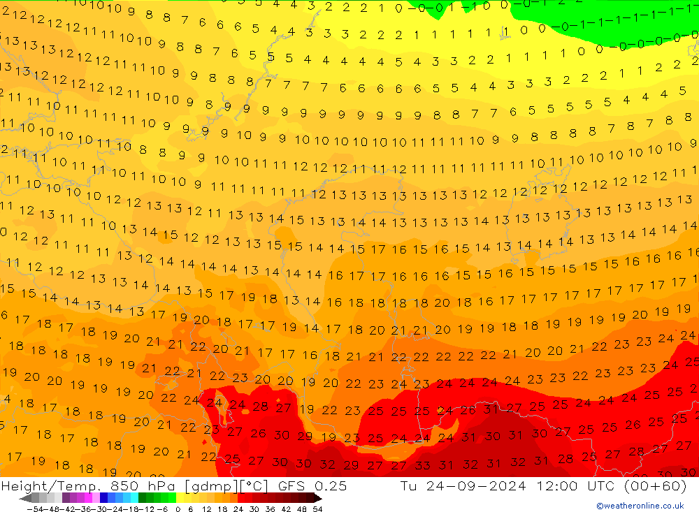 Z500/Regen(+SLP)/Z850 GFS 0.25 di 24.09.2024 12 UTC