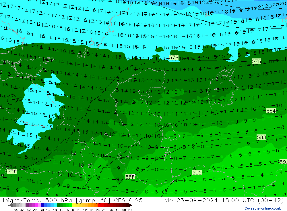 Z500/Yağmur (+YB)/Z850 GFS 0.25 Pzt 23.09.2024 18 UTC