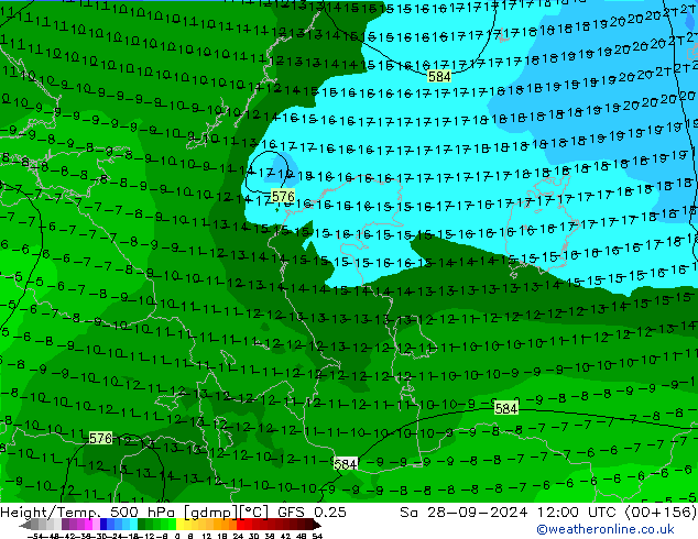 Z500/Rain (+SLP)/Z850 GFS 0.25 Sa 28.09.2024 12 UTC