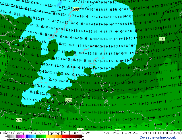 Z500/Rain (+SLP)/Z850 GFS 0.25 sab 05.10.2024 12 UTC