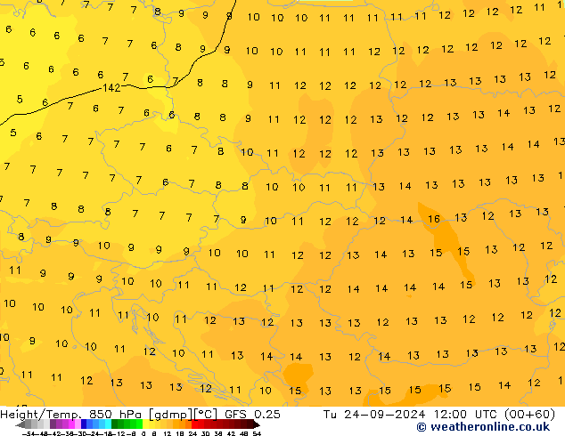 Z500/Yağmur (+YB)/Z850 GFS 0.25 Sa 24.09.2024 12 UTC